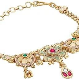 atibelle gold plated & Multicoloured white cubic zirconia stone studded meenakari work -inspired floral shaped-beaded bracelet-picture-11