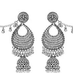Silver Oxidised Traditional Afghani Ghungroo Hair Chain/Ear chain Accessories with Hook For Women-image-89