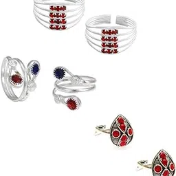 smarnn Silver Plated American Diamond Studded Toe Rings for Women Bichiya Sprial Foot ring (Pack of 6)-picture-22