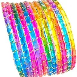 Traditional Glass Bangles Set for Women, multi colour, Round, 12 Pieces-picture-17