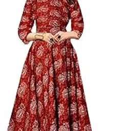 Women's Full Sleeves Fit and Flare Rayon Printed Long Gown (Free Size Upto XXL)-image-7