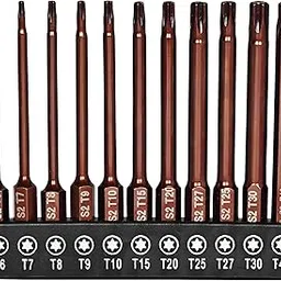 H9 11-PCS Impact Security Torx Bit Set – Magnetic Tamper Resistant Star 6-Point Screwdriver Bits, 1/4'' Hex Shank, 75mm Long, S2 Steel, Sizes T6-T40-picture-12