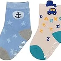 cuteably Baby Anti-Slip Cotton Socks, Assorted Prints with Cars and Nautical Designs, Lightweight, Pack of 4-picture-48