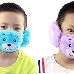 Kids Girl's and Boys' Warm Winter Face Mask with Plush Ear Muffs Covers, Multicolor, (3 Years to 10 Years) (Set of 2 piece)-image-68