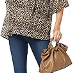 sahil scarf Women's Beige & Coffee Brown Animal Print Smocked Polyester A-Line Top/Shirt for Girls-picture-13