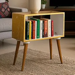 Coffee Table, End Table, Compact Bedside Table, Magazine Stand with Storage, Living Room/Bedroom, and Vintage Bookcase Nightstand (Gold)-image-86