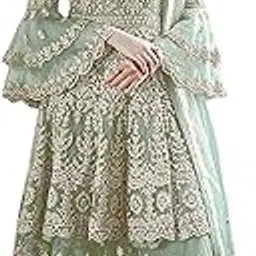 Women's Net Semi Stitched Top With Stitched Net Bottom and Net Embroidered Dupatta Flared Top Dress Material (Pakistani Salwar Suit)-image-25