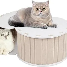 HASTHIP® Cat Hideaway Tunnel House, Cat Tunnel Semi-Closure Scratcher Roofed House, DIY Assembly Felt Hiding Game (for Under 5kg Cats) image 1