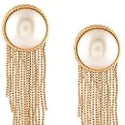 ami Pack of 2 Gold Tone Pearls Embellished Contemporary Statement Tassel and Studs Earrings For Women-ZPFK20672 image 1