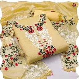 Stylish Womens Chanderi Cotton Unstitched Salwar Suit Material with Dupatta | Salwar Suit Material for Womens & Girls | Lightweight & Breathable Fabric-image-3