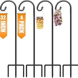 Gtongoko Shepherd Hook 32 Inch for Bird Feeders, 2/5 Inch Diameter with 3 Prongs Base, Adjustable Shepherd Hooks for Solar Lights, Plant Baskets, Lanterns, Weddings Decor ( Black, 4 Pack)-picture-33