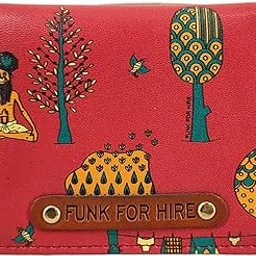 funk for hire Printed Vegan Leather ATM Card Holder Slim Minimalist Wallet Pocket Organiser with for Men Women (Red) image 1