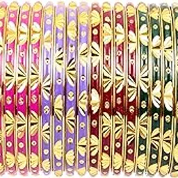 swara creations Metal Bangles Kadas | Multicolor with Golden Design for Daily Use,office use for Women and Girls | Sounds The Same As Glass Bangles | Glossy Finish|combo set-picture-48