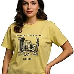 dueller Women's Loose Fit/Boyfriend Fit 100% Cotton Beige Round Neck T-Shirt-picture-16