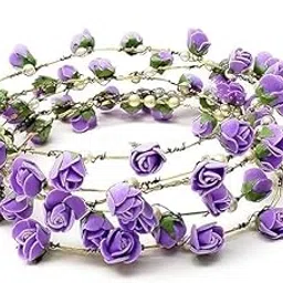 shopyidol Artificial Floral Headpiece Roses Foam Flower Wedding Bridal Beach Party Travel Headpiece Wreath Crown Tiara for Girls, Teens and Women (Pack of 2 pcs) (Purple, Free Size)-picture-52