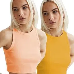 keri perry Women's Knitted Solid Roundneck Ribbed Tanks & Crop Top (Pack of 2 (Two))-picture-17