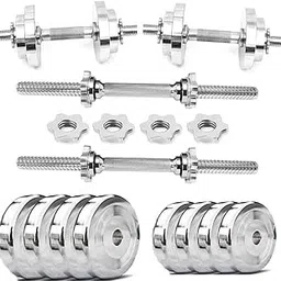 Adjustable Dumbbell Set with Weights, Connectors, and Nuts, Chrome (Silver, 3x4 SP 2RD)-picture-25