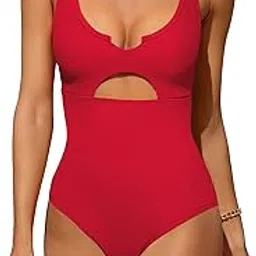 charmo Ribbed One Piece Swimsuits for Women Cutout Scoop Neck Bathing Suit High Cut Padded Monokini-picture-41