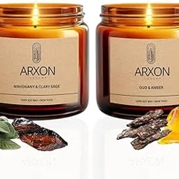 Soy Candle Set, Oud Amber + Mahogany Clary Sage, 100g Each, 50-60 Hours Burn Time, Non-Toxic, Pack of 2 Dining Table, Bedroom, Soy Wax Scented Jar Candle-image-61