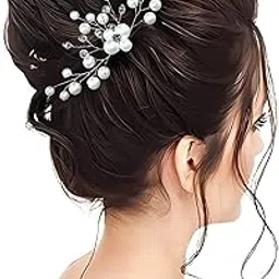 Pearl and Crystal Hair Accessory for Bridal Updo, Headpiece for Wedding, Floral Hair Accessory for Updo Styles, Elegant Bridal Headband for Brides and Bridesmaids-image-4