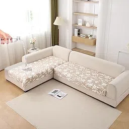HOKIPO Printed Water Repellent + Waterproof Quick Dry L Shape (3+2 Seater) Sofa Seat Cover Mat, Buff Brown Sillehoute Floral (AR-5249-C7 + AR-5246-C7)-picture-13