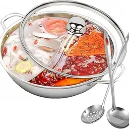 Jolfay 304 Stainless Steel Multipurpose Hotpot Pot with Divider, 12 in Double-Flavor Shabu Shabu Pot with Ladle - Slotted Spoon, Dual Sided Soup Cookware for Induction Cooktop Gas Stove Kitchen Tool-picture-51