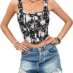 shine n' show - forever gorgeous Shine N Show Women's Floral Corset Tank Top, Printed, Sleeveless Crop Top-picture-27