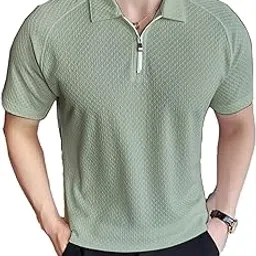 madfrog Men Solid Zip Neck Polo Polyester Blend Half Sleeve Comfort Fit T-Shirt for Men's-picture-23
