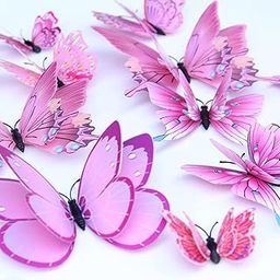 JAAMSO ROYALS Light Pink 3D Magnet Butterefly Self Adhesive Home Décor Wall Sticker (Set of 12)-picture-7