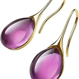 el regalo Gold Plated Water Drop Style Crystal Inlaid Stone Classic Plain Dangle Hoop Earrings- Inlaid Crystal Drop Earrings for Girls & Women (Poppy Purple)-picture-21