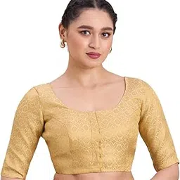 Women's Benaras Brocade Round Neck Readymade Saree Blouse-image-37