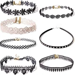 shining diva fashion Jewellery Stylish Black Lace 7 Pc Combo Choker Necklace Set For Women And Girls(Cmb227)-picture-26