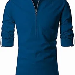 apektra Men's Cotton Fabric Roll Up Sleeve Slim Fit Zip Clouser Short Kurta-picture-18