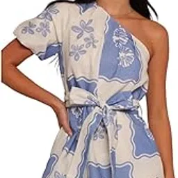 cool and casual Women’s One Shoulder Sleeve Midi Belted Western Dress for Women Western One Piece Mini Dress Stylish and Casual Wear Above Knee Length-picture-37