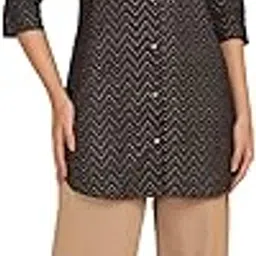 birdie Women's Button-Down Tunic Top, Chevron Print and Floral Pattern, 3/4 Sleeve, V-Neck, Casual Wear Collection image 1