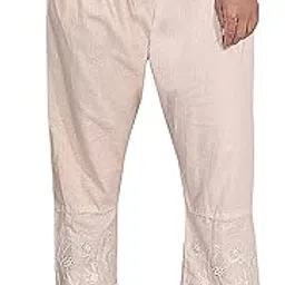 Women's Cotton Palazzo Pants with Floral Lace Hem, Elastic Waist, Off-White-picture-36