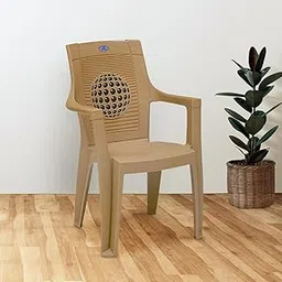 Nilkamal Globe 3D Plastic Chair with Arm|Globe Patterened Backrest | Sturdy and Stable Design |for Dining Room, Garden, Cafes, Kitchen, Balconies, and Gatherings| Sandy Brown/Season Rust Brown-picture-12