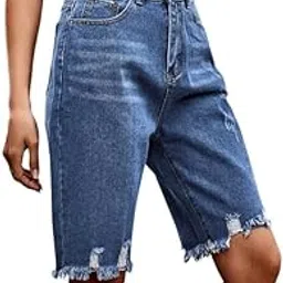 mippo Women’s Ripped Denim Shorts with Raw Hem | Casual Mid-Rise Bottoms-picture-11