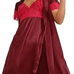 clovia Women's Satin Knee Length Classic Semi-Fitted Sleepwear-picture-29