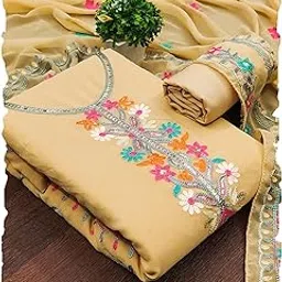 leeza store Georgette Sequin & Floral Thread Work Dress Material for Women | Unstitched Suit Set with Dupatta | Multicolor Embroidered Design-picture-31
