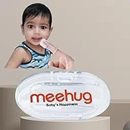 Mee Hug Premium Baby Silicone Manual Finger Toothbrush With Protective Case (Pack Of 2), Use Soft Bristle For New Born Babies & Tongue Cleaner For Kids, Food Grade | Color : Clear image 1
