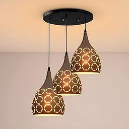 Cruv Aluminum Shades 3 Lights Round Cluster with Hexagon Cutting Hanging Light for Drawing Room, Pendant Lamp for Center of Fans (Black)-picture-48