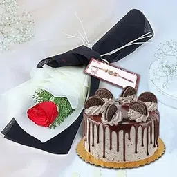 EG2i 1 Rose with 1 Rakhi and 500gm Oreo Chocolate Cake | Real Flower Bouquet with Gift Combo for Brother, Bhabhi and Sister For Raksha Bandhan-picture-12