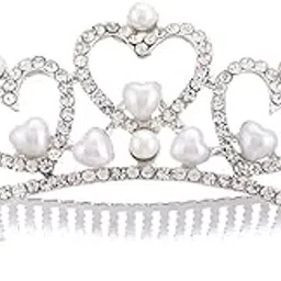 zeneme Jewellery Designer Pearl Heart Shaped Princess Fashion Tiara Hair Comb for Women & Girls-picture-51