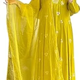 gosriki Women's Viscose Silk Anarkali Embroidery Kurta with Pant and Dupatta-picture-38