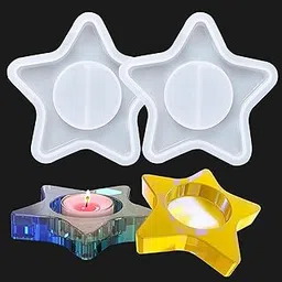 SNOOGG® Pack of 2 Star Tealight Candle Holder Mold, Candlestick Silicone Resin Mold for DIY Cute Epoxy Clay Crafts-image-28