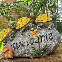 Shumi Solar-Powered Resin Turtle Outdoor Garden Statue - Green, for Indoor/Outdoor Yard Statue Decoration, Welcome Turtles on a Rock, 1 Pack-picture-32