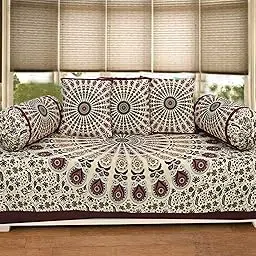 Texstylers Maroon Cotton Jaipuri Traditional Print Set of 6 Pecs's Diwan Set(Set of 6) (Maroon)-picture-14