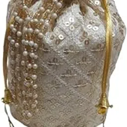 Embroidered Fancy Potli Handbag Purse & Peral Mulity For Women And Girls,Golden-picture-35