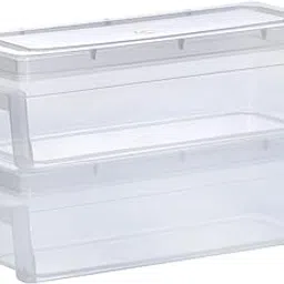 Sthavir Premium Plastic Storage Boxes, Transparent Containers, Medium Boxes With Lock System for Jewellery/Medicines/Stationery/Cosmetics/Accessories - 31x9x12 CM - Pack of 2 (Size No. - 44)-picture-26